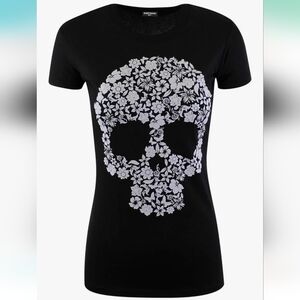 Floral Skull Black T-Shirt